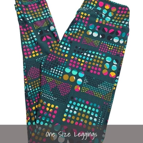 LuLaRoe OS Leggings One Size Green Pink Circles NEW - Picture 1 of 1